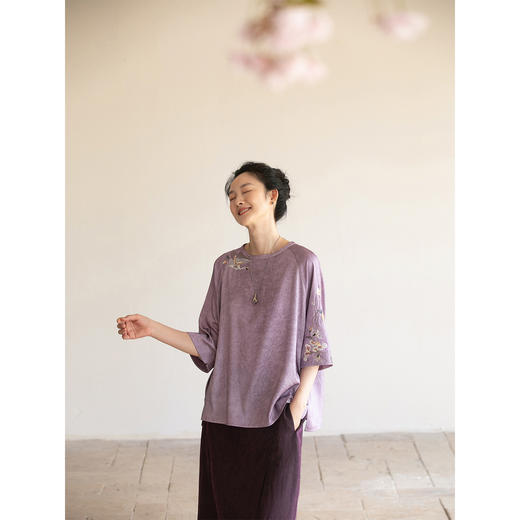 牧衣游原创 刺绣真丝套头衫轻薄七分袖立领复古新中式上衣 非晚 商品图1