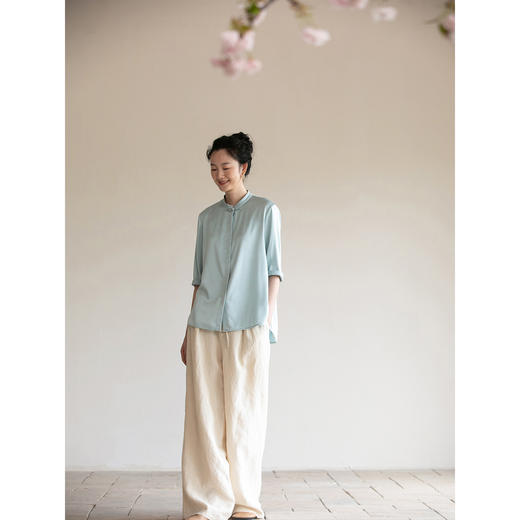 牧衣游原创 重磅22姆米桑蚕丝中式风炒色衬衫立领轻薄复古衬衣 沐 商品图2