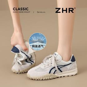 ZHR则则头层猪皮透气网面阿甘鞋女超轻薄软底运动鞋女鞋百搭夏季