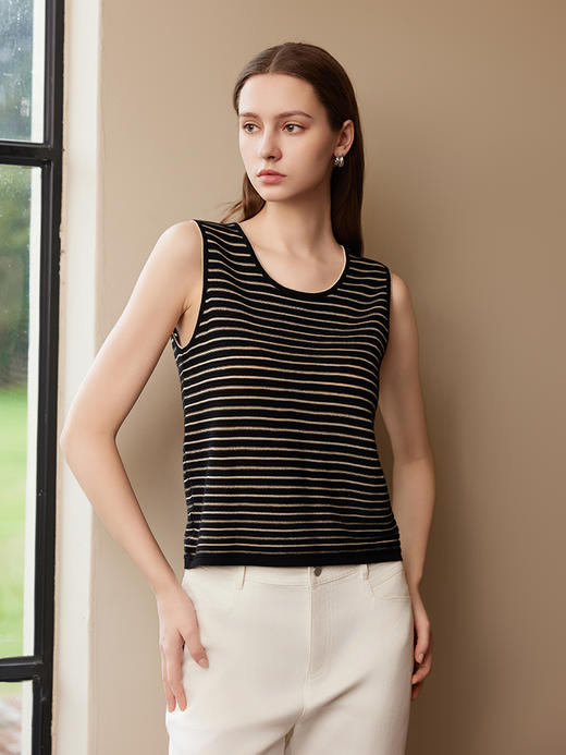 【针织条纹背心】25年夏季新品女士薄款针织条纹无袖内搭薄马甲 商品图1