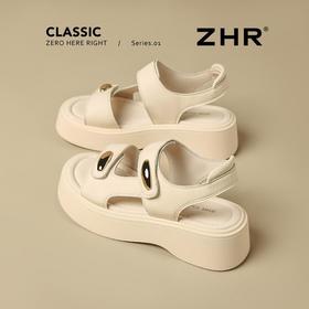 ZHR则则金属扣厚底凉鞋2025新款气质百搭罗马沙滩凉鞋ins法式女鞋