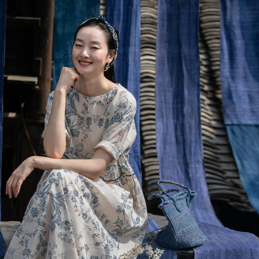 牧衣游原创 印花佰分佰新疆棉连衣裙轻薄柔软宽松文艺长裙 小桃织 商品图0