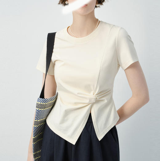 裁缝学苑AQ486圆领T恤正肩扭结收腰短袖女新款 商品图0
