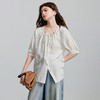 初语亚麻衬衫女民族风串珠圆领宽松衬衣清新上衣 商品缩略图2