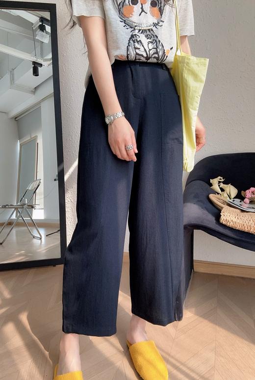 夏日纳凉豌豆裤天丝亚麻松紧腰弧型遮肉九分休闲麻裤 商品图10