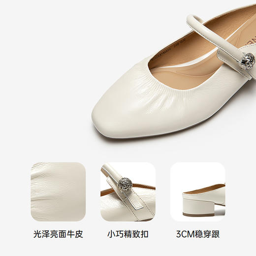 千百度粗跟褶皱真皮包头拖女外穿舒适一脚蹬凉拖鞋A25251719 商品图3