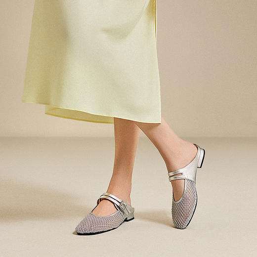 千百度渔网包头拖女款低跟休闲镂空外穿绝美凉拖鞋A25283312 商品图4