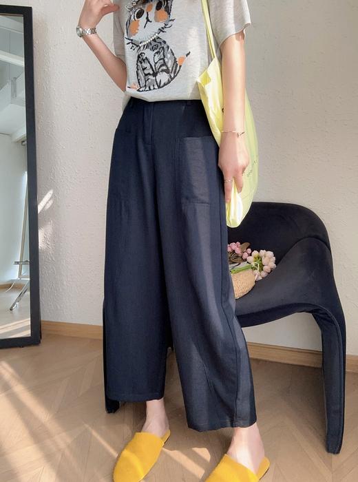 夏日纳凉豌豆裤天丝亚麻松紧腰弧型遮肉九分休闲麻裤 商品图9