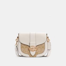 COACH 奥莱款小号女士PVC配皮单肩斜挎包马鞍包