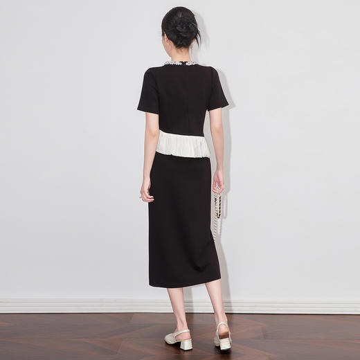 「高货wl」全新升级【铂金会员349/天猫469/差价120】(99937)洛诗琳小香风气质钉珠荷叶边上衣开衩直筒半裙两件套女 商品图1