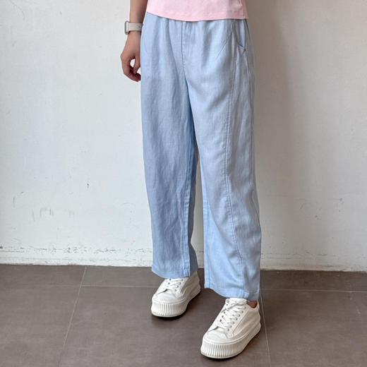 高级亚麻雾霾蓝直筒休闲裤 商品图2