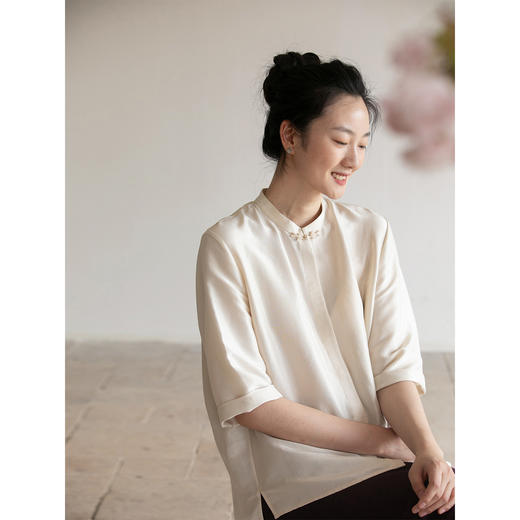 牧衣游原创 重磅22姆米桑蚕丝中式风炒色衬衫立领轻薄复古衬衣 沐 商品图1