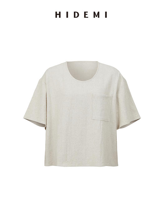 HIDEMI 度假系列水洗艺术肌理感原色亚麻口袋极简套装上衣/茧型裤 商品图12