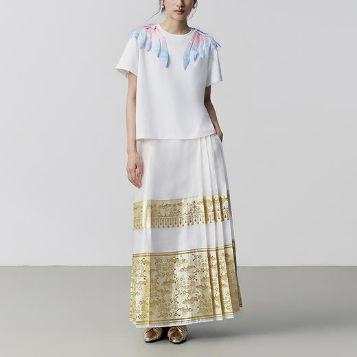 【林栖设计小店】【孟庭苇同款】手工钉珠T恤绣花2025秋季新款渐变上衣女T1953214 商品图2