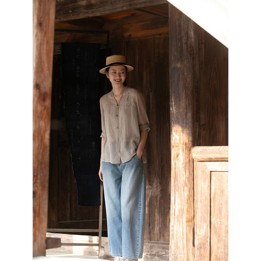 牧衣游原创 牛仔休闲长裤女夏季新款显瘦复古宽松百搭牛仔裤 冷决 商品图3