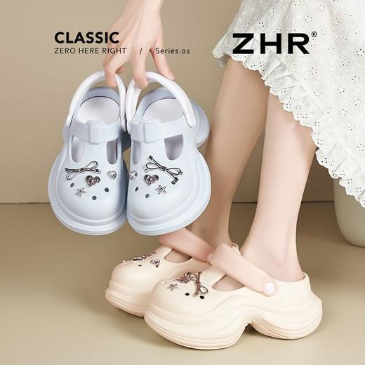 ZHR则则蓝色户外休闲拖鞋厚底增高6cm轻便舒适手工DIY百搭洞洞鞋 商品图3