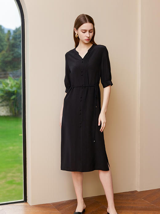 【桑蚕丝系带连衣裙】25年夏季新品女士100%桑蚕丝中长款系带收腰裙子 商品图1