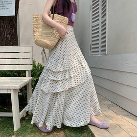 复古不规则半身裙 夏季松紧高腰显瘦休闲百搭垂坠感A字大摆半裙