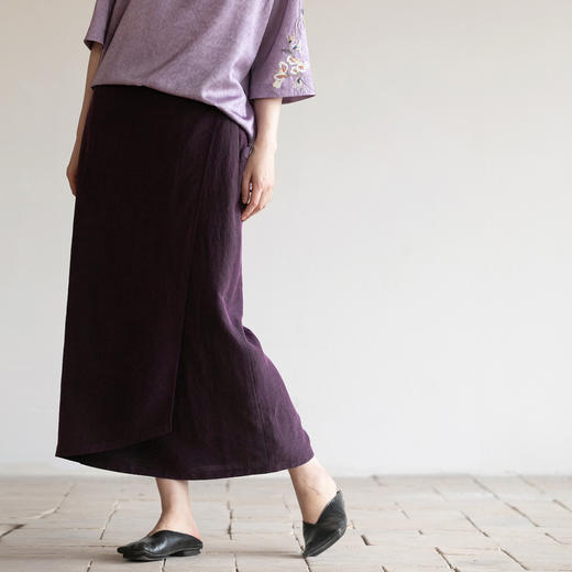 牧衣游原创 18姆米龟裂纹香云纱半裙轻薄复古文艺直筒半裙 初相 商品图0