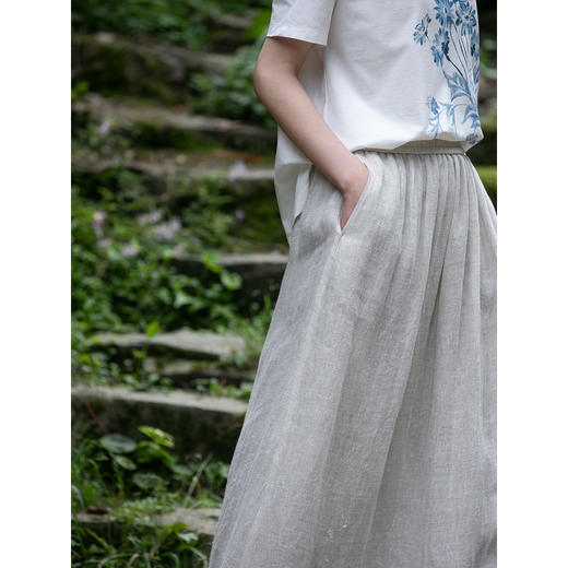 牧衣游原创 进口亚麻半身裙轻薄松紧腰显瘦质朴百搭宽松半裙 净山 商品图3