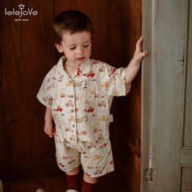 【云优选】lelejove北欧风卡通趣味印花短袖衬衫儿童纯棉轻柔家居服短裤套装