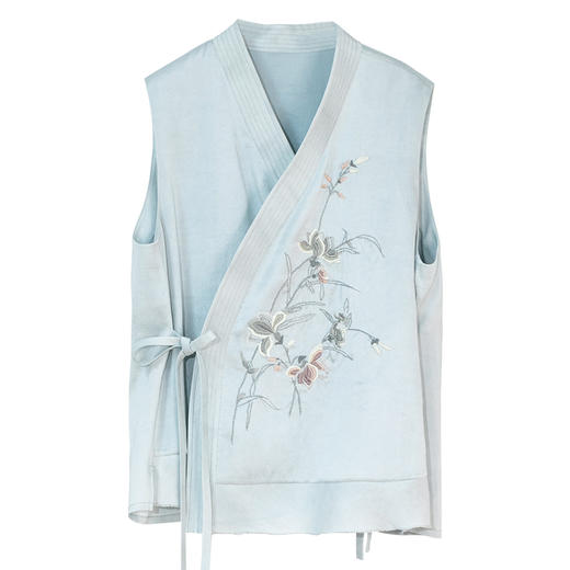 牧衣游原创 22姆米双宫绸手绣炒色真丝马夹复古新中式开衫 花事 商品图4