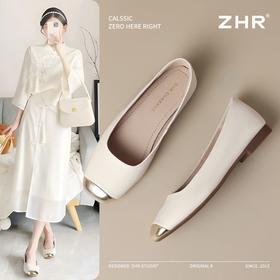 ZHR浅口单鞋女2025新款方头洋气平底ins小皮鞋法式轻便玛丽珍鞋女