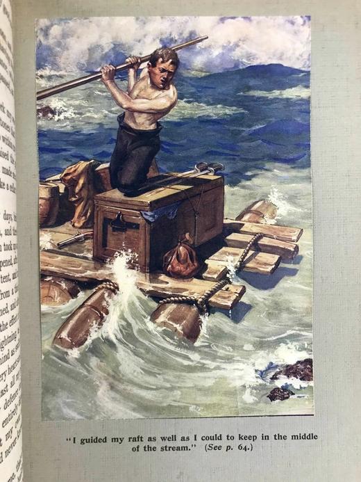 1917年 鲁滨逊漂流记 24幅彩色手工贴图 漆布精装16开 商品图9