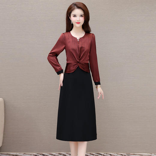 洋气大码假两件连衣裙气质修身中长款QK-YXJY-F182 商品图3