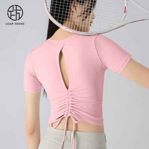 跃牌【小甜心】系列 带胸垫高弹裸感镂空美背健身服抽绳收腰运动上衣626 商品图9