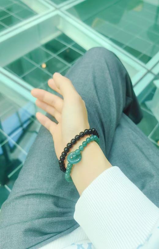 「 如愿 」半山半水檀木翡翠/和田玉手串 商品图5