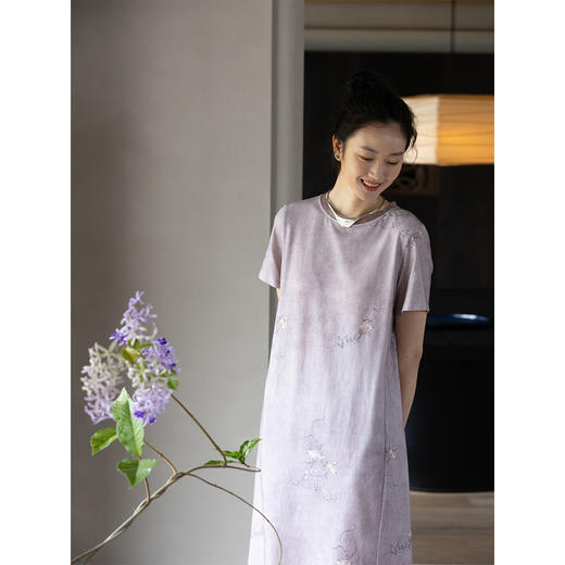 牧衣游原创 印染炒色连衣裙夏新品轻薄宽松复古文艺T恤裙 雪拥檐 商品图1