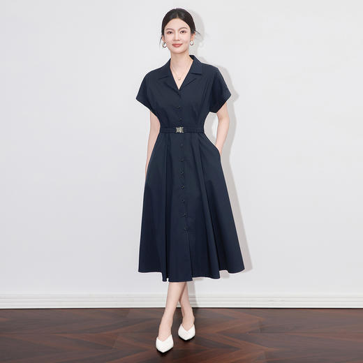 「高货wl」全新升级【铂金会员339/天猫459/差价120】(01349)洛诗琳气质翻领通勤冰感衬衫连衣裙2025夏季新款收腰长裙 商品图0