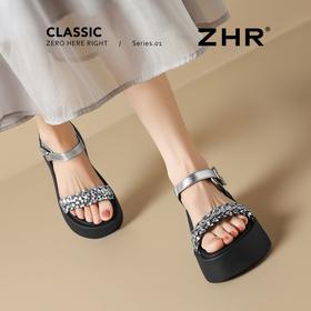 ZHR则则6CM厚底凉鞋女闪耀水钻凉鞋女外穿夏季韩版松糕鞋时装凉鞋