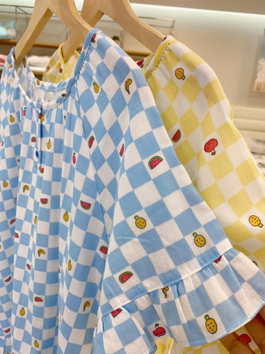 松植屋女士【水果格】纱布圆领短袖短裤睡衣套装100%纯棉双层纱家居服圆领设计优雅显瘦女款 商品图6