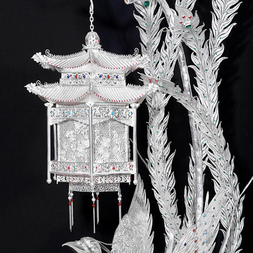 子佩集S999银手工银花丝【凤鸣朝阳宫灯银花丝摆件】大师工坊原创设计（一对）2506 商品图1
