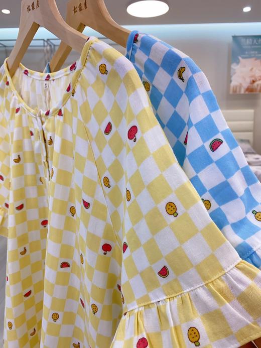 松植屋女士【水果格】纱布圆领短袖短裤睡衣套装100%纯棉双层纱家居服圆领设计优雅显瘦女款 商品图2