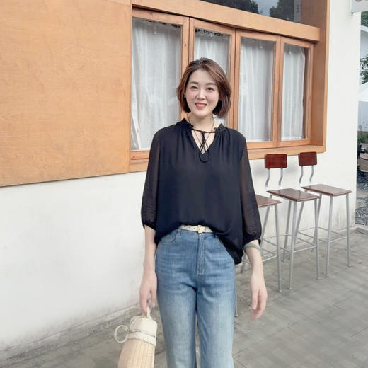 （冷玫瑰升级！）火桐hooton 铂金系列 双向顺纡绉木耳边双层真丝上衣YT3097 商品图2