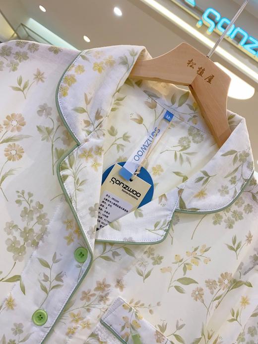 松植屋女款双层纱小雏菊短袖长裤套装女士100%纯棉纱布睡衣家居服 商品图2