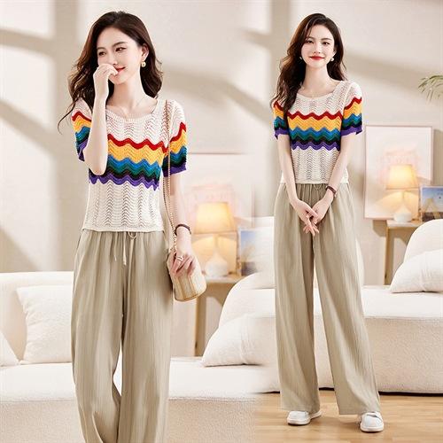 修身显瘦冰丝上衣，时尚棉锦绉休闲裤套装HR-YBER307 商品图0