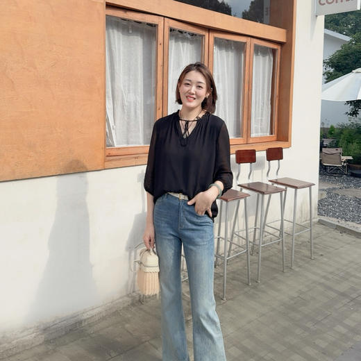 （冷玫瑰升级！）火桐hooton 铂金系列 双向顺纡绉木耳边双层真丝上衣YT3097 商品图4