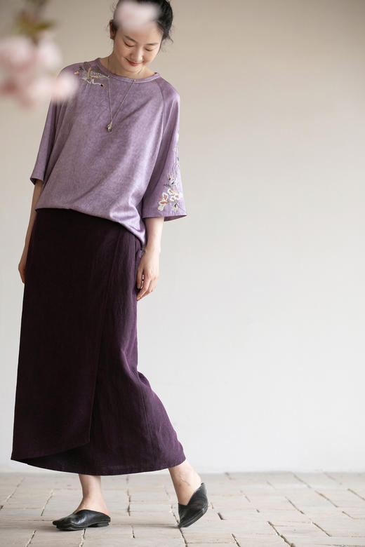 牧衣游原创 18姆米龟裂纹香云纱半裙轻薄复古文艺直筒半裙 初相 商品图5