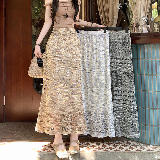 复古不规则半身裙 夏季松紧高腰显瘦休闲百搭垂坠感A字大摆半裙 商品图4