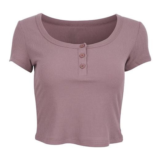 跃牌【倚窗听雨】兰精莫代尔瑜伽服女短款罗纹修身显瘦亨利领上衣运动健身短袖T恤DA100 商品图4