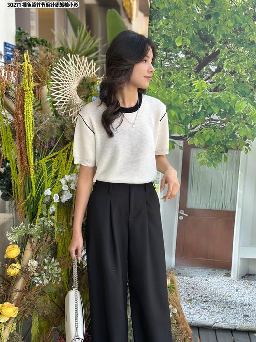 D5MZ30271#撞色领竹节麻针织短袖 商品图1