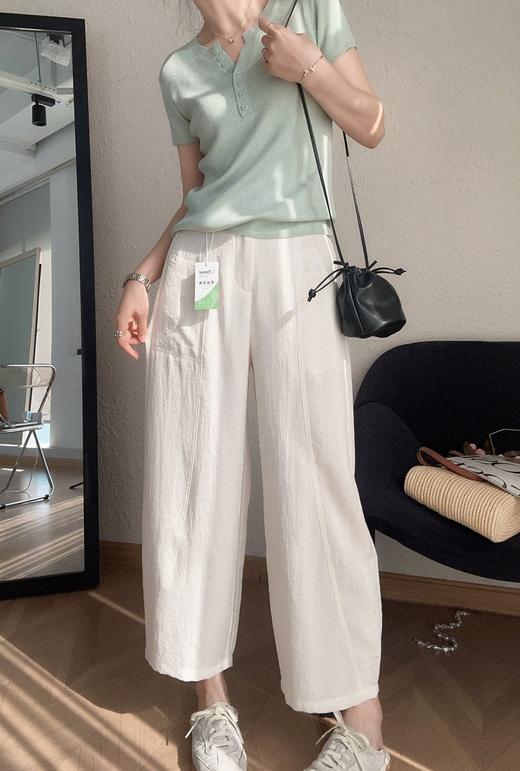 夏日纳凉豌豆裤天丝亚麻松紧腰弧型遮肉九分休闲麻裤 商品图1