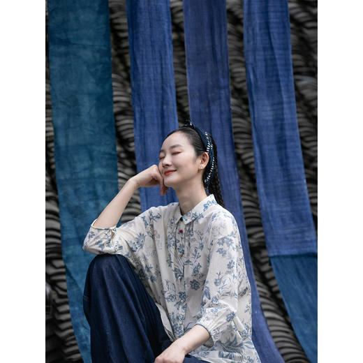 牧衣游原创 印花佰分佰新疆棉衬衫轻薄立领宽松质朴文艺衬衣 菘菘 商品图3