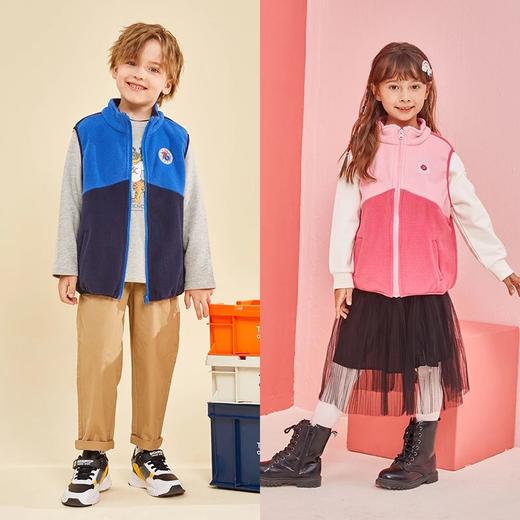 【2025反季抄底清仓】龙之涵 亲子款双色拼接摇粒绒马甲 秋季新款中大童坎肩 婴幼儿A类标准 抗静电清完为止 商品图1