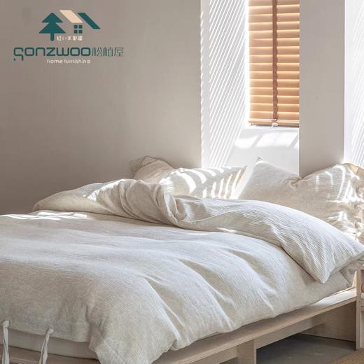 松植屋A类棉麻绑带款四件套日系风花卉撞色提花亚麻棉肌理床单被套 商品图1