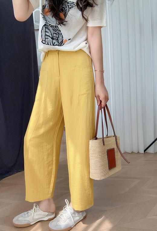 夏日纳凉豌豆裤天丝亚麻松紧腰弧型遮肉九分休闲麻裤 商品图3